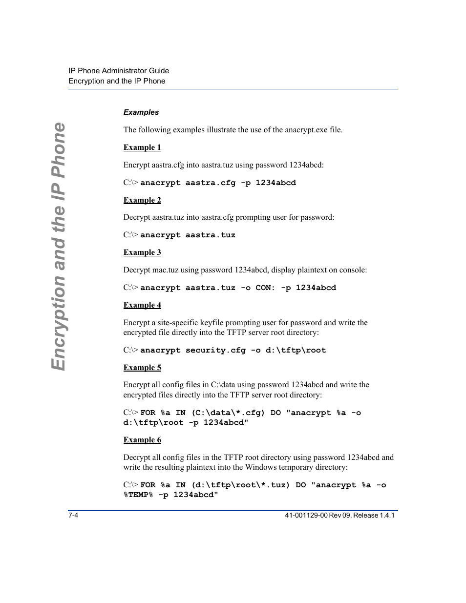 Examples, Encryption and the ip phone | Aastra Telecom SIP 480I User Manual | Page 262 / 504