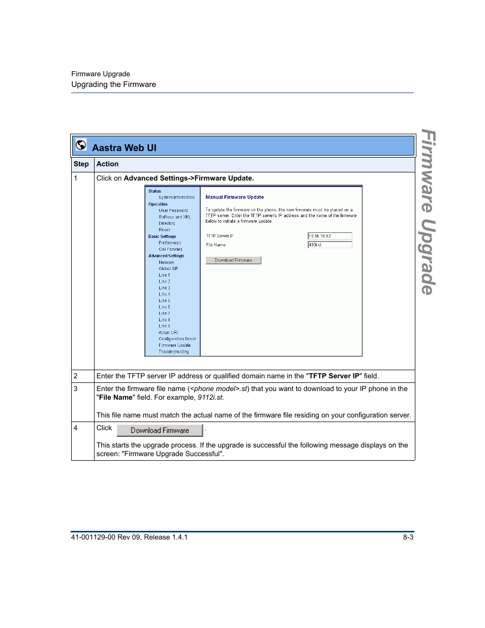 Firmware upgrade | Aastra Telecom SIP 480I User Manual | Page 267 / 504