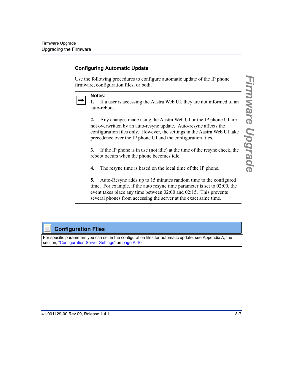 Configuring automatic update, Firmware upgrade | Aastra Telecom SIP 480I User Manual | Page 271 / 504