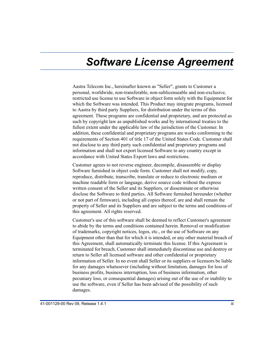 Software license agreement | Aastra Telecom SIP 480I User Manual | Page 3 / 504