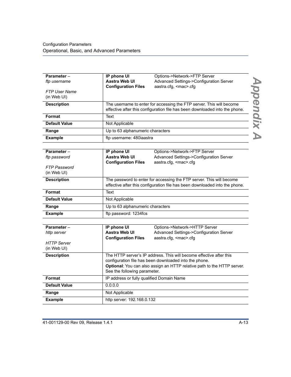 Appendix a | Aastra Telecom SIP 480I User Manual | Page 303 / 504