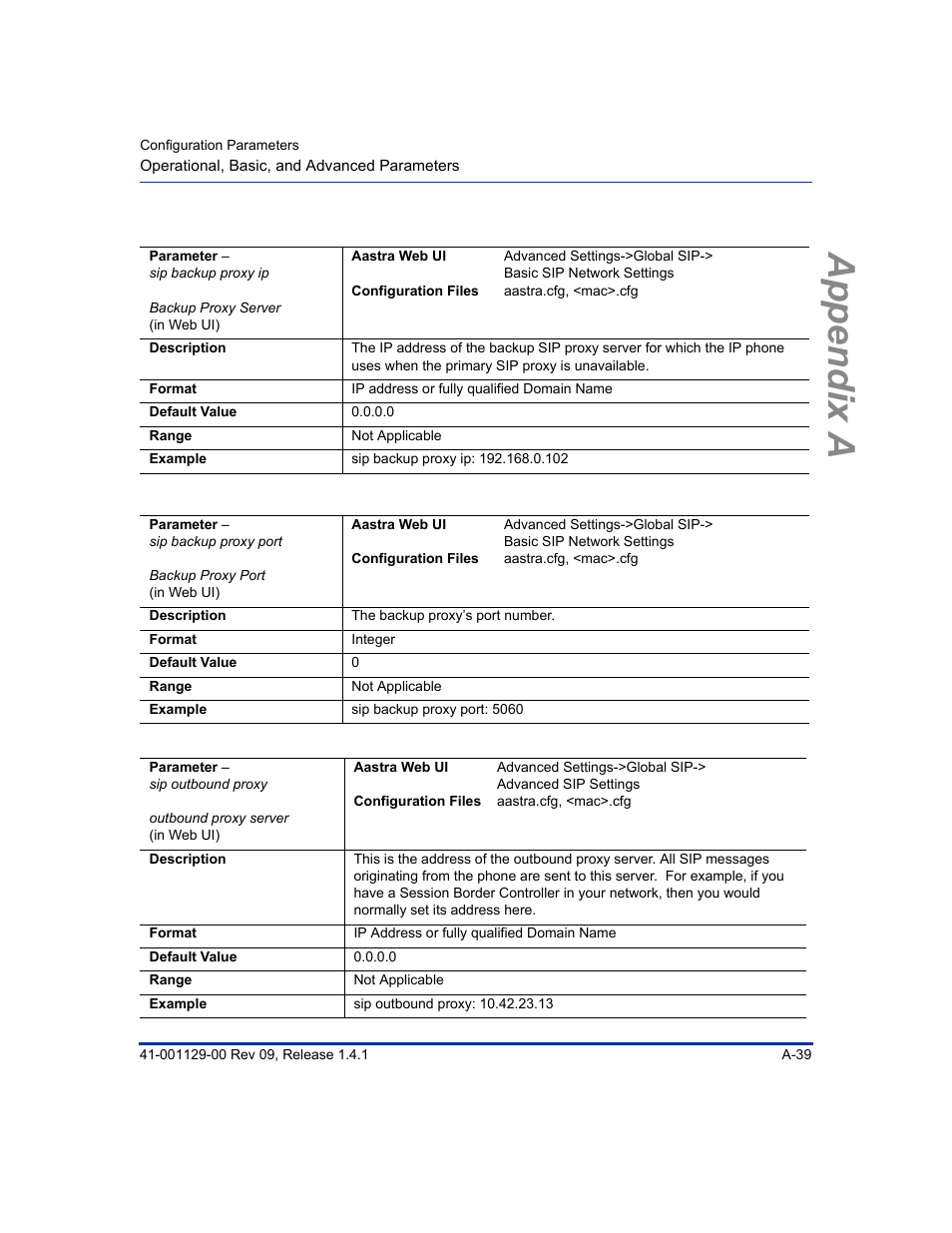 Appendix a | Aastra Telecom SIP 480I User Manual | Page 329 / 504