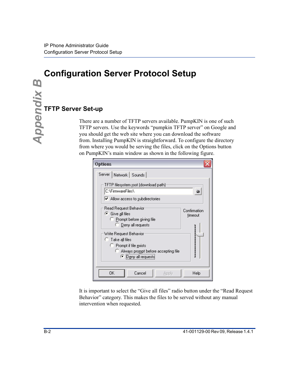 Configuration server protocol setup, Tftp server set-up, Appendix b | Aastra Telecom SIP 480I User Manual | Page 406 / 504