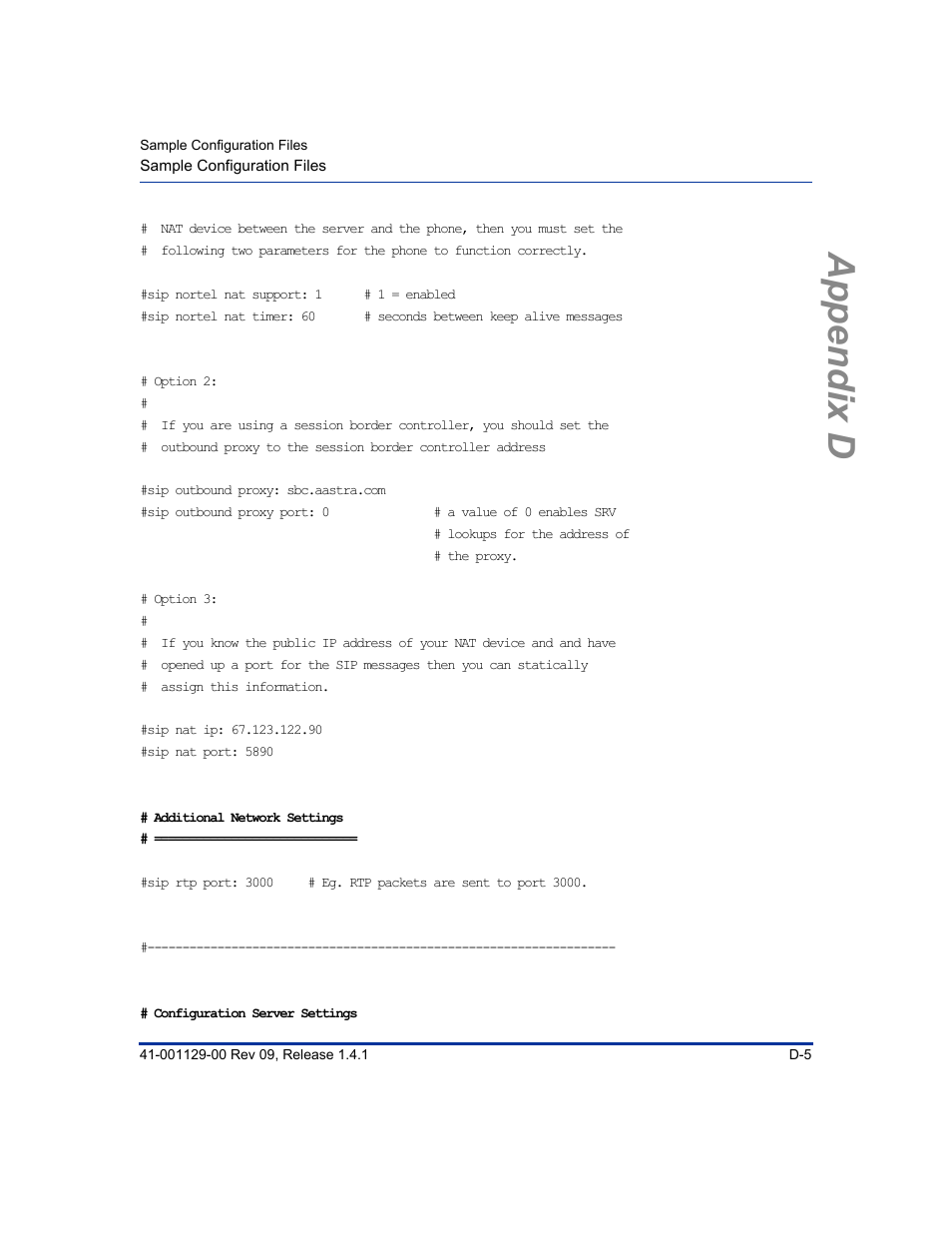 Appendix d | Aastra Telecom SIP 480I User Manual | Page 417 / 504