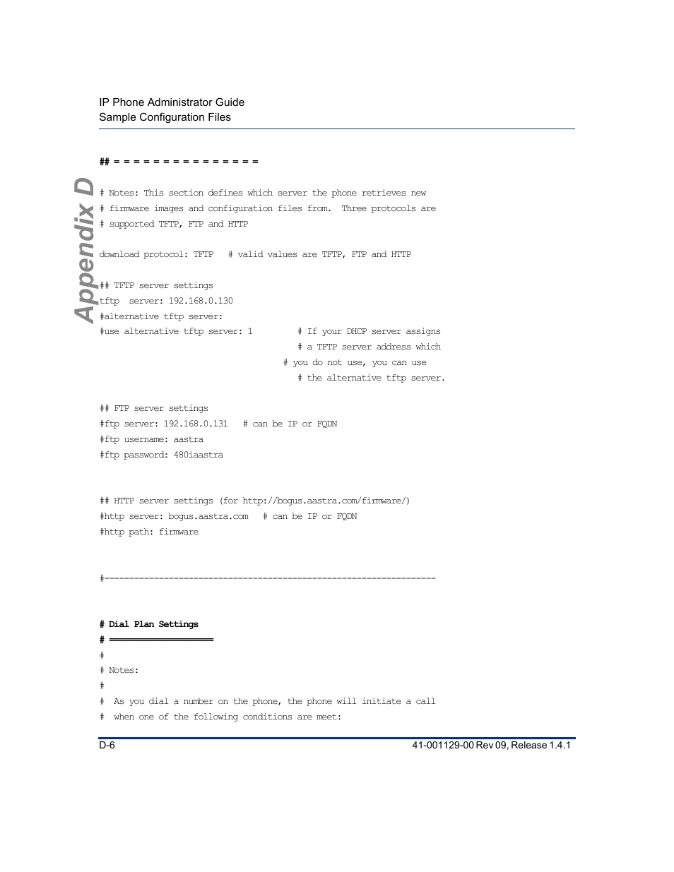 Appendix d | Aastra Telecom SIP 480I User Manual | Page 418 / 504