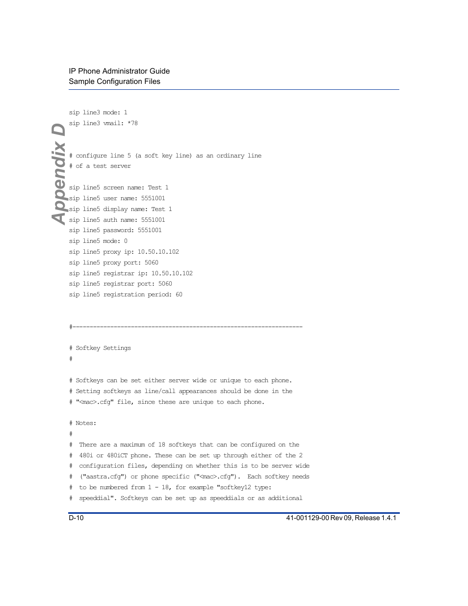 Appendix d | Aastra Telecom SIP 480I User Manual | Page 422 / 504