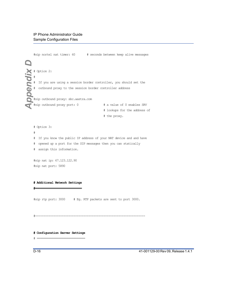 Appendix d | Aastra Telecom SIP 480I User Manual | Page 428 / 504