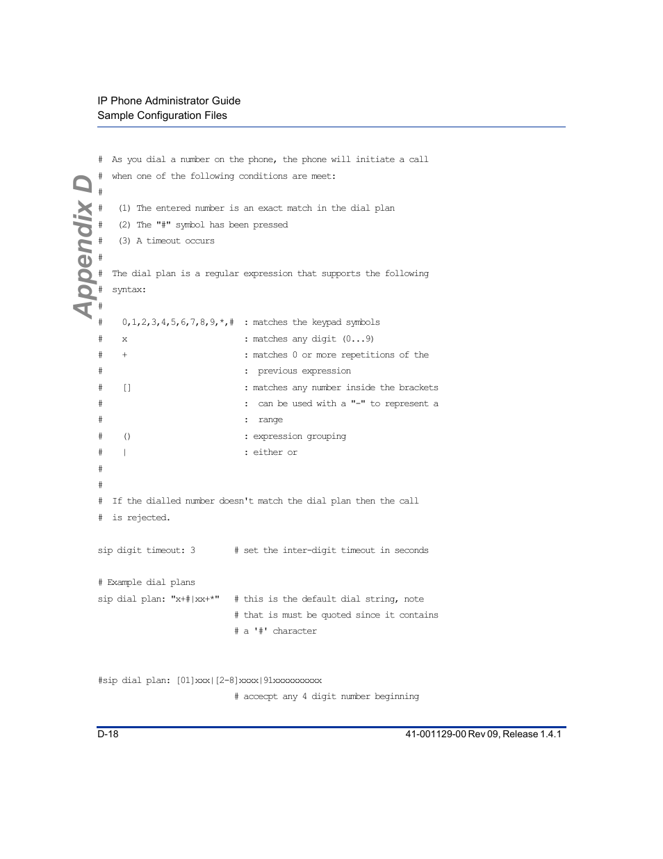 Appendix d | Aastra Telecom SIP 480I User Manual | Page 430 / 504