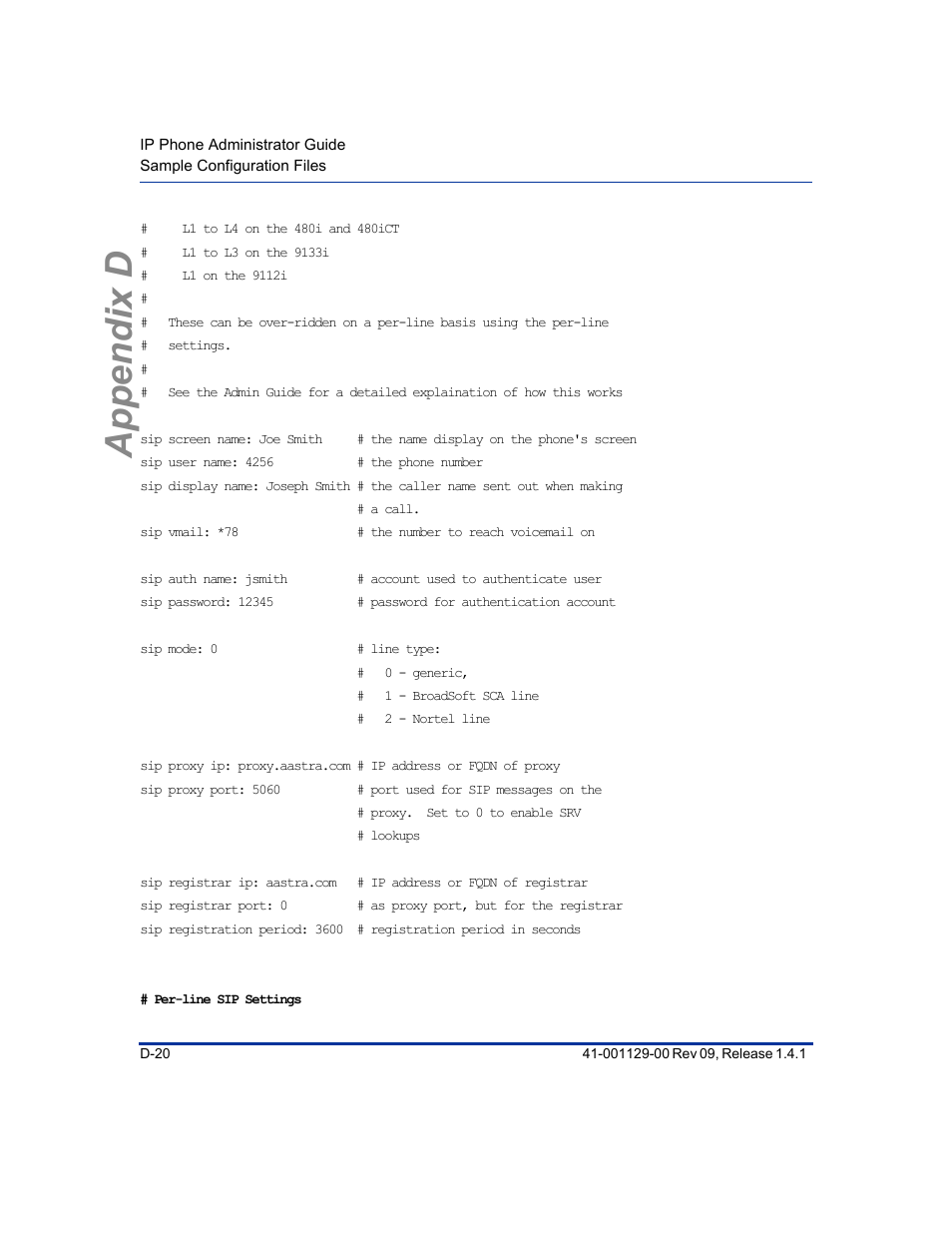 Appendix d | Aastra Telecom SIP 480I User Manual | Page 432 / 504