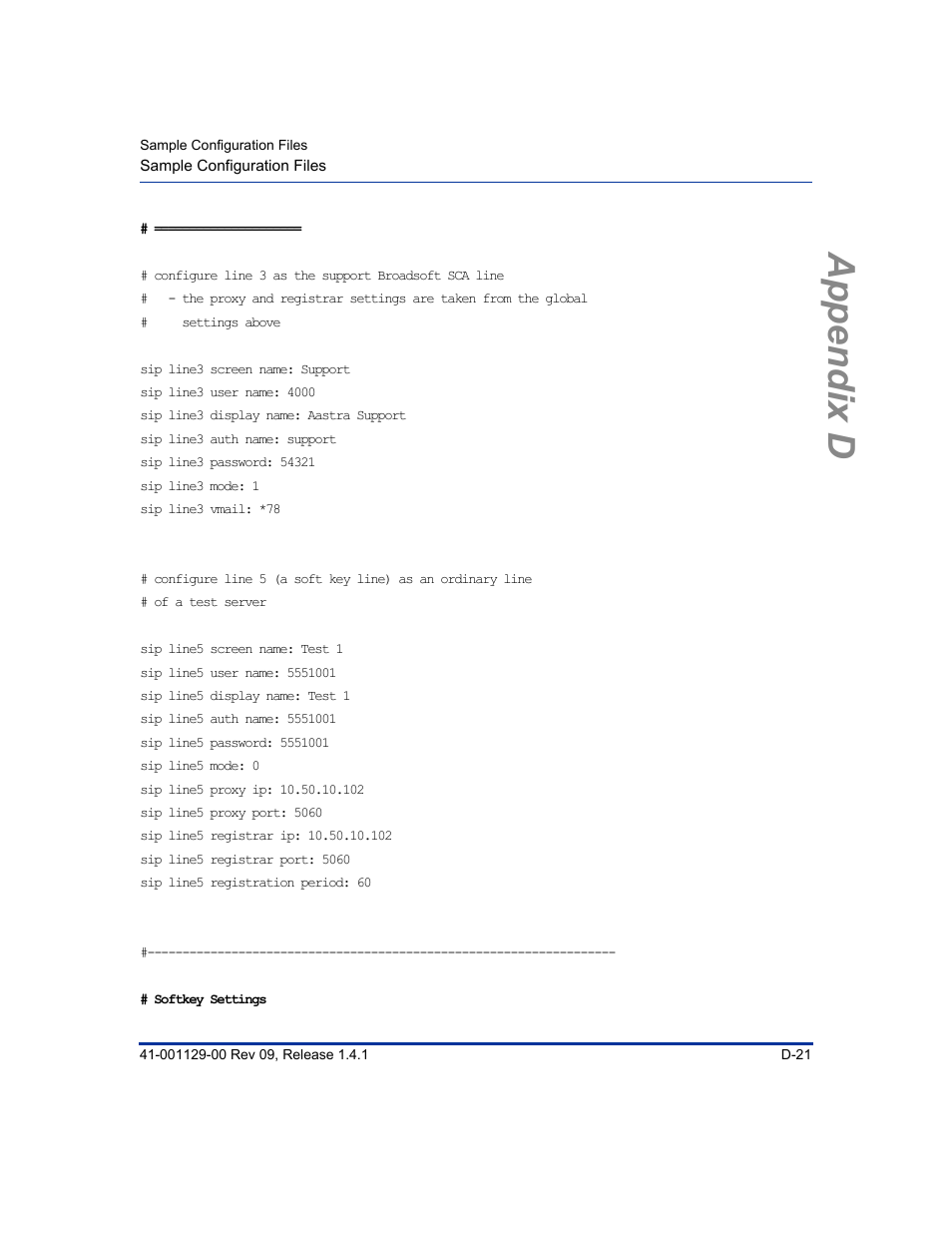 Appendix d | Aastra Telecom SIP 480I User Manual | Page 433 / 504