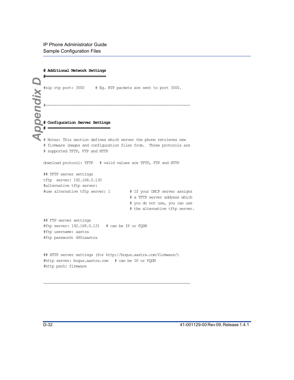 Appendix d | Aastra Telecom SIP 480I User Manual | Page 444 / 504