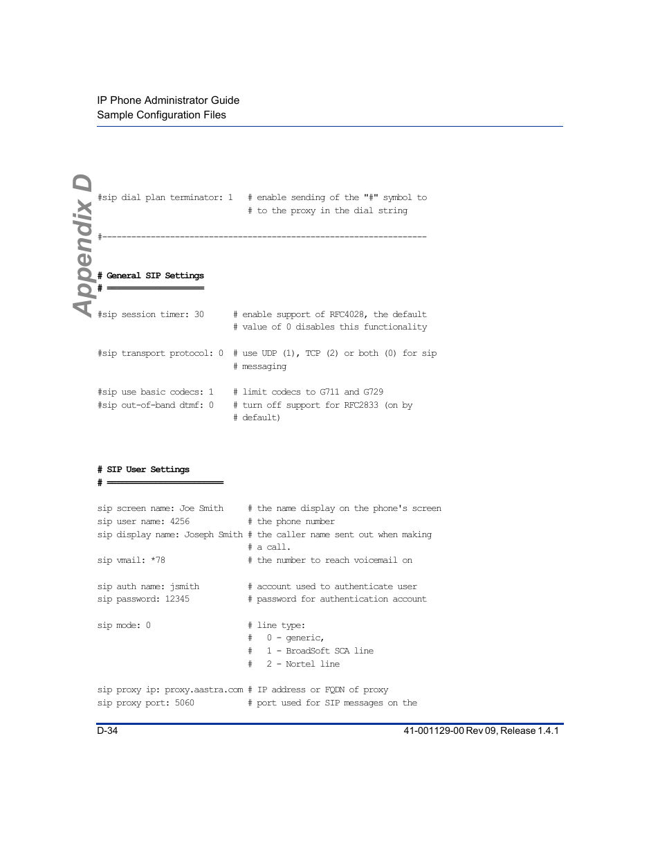 Appendix d | Aastra Telecom SIP 480I User Manual | Page 446 / 504