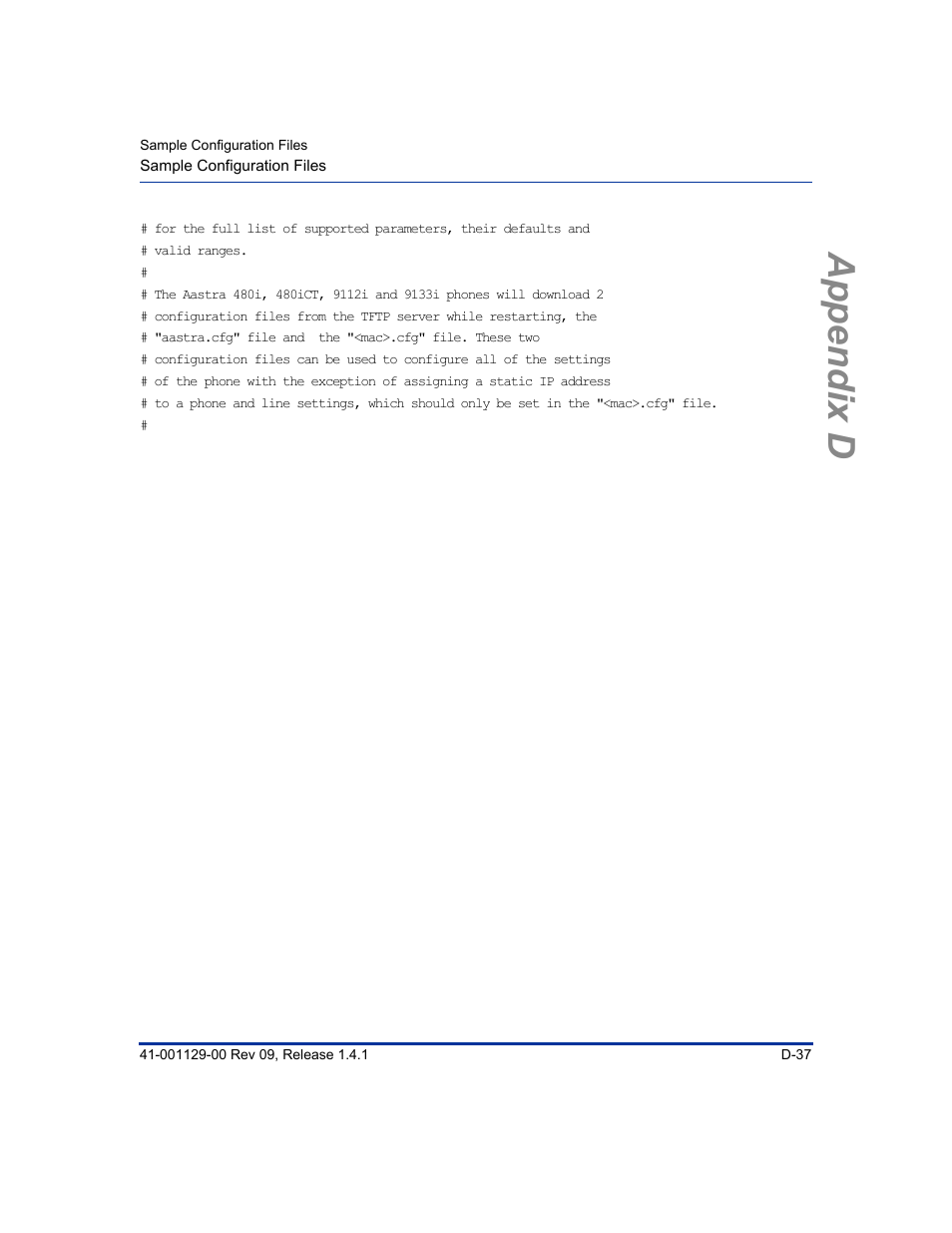 Appendix d | Aastra Telecom SIP 480I User Manual | Page 449 / 504