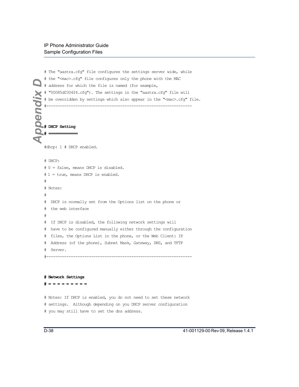 Appendix d | Aastra Telecom SIP 480I User Manual | Page 450 / 504