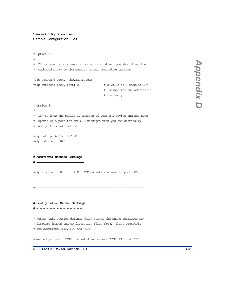 Appendix d | Aastra Telecom SIP 480I User Manual | Page 453 / 504