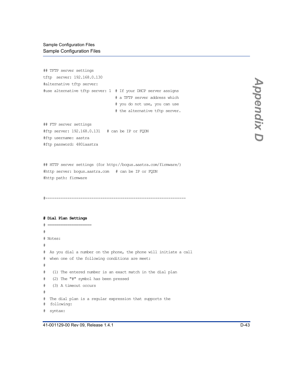 Appendix d | Aastra Telecom SIP 480I User Manual | Page 455 / 504