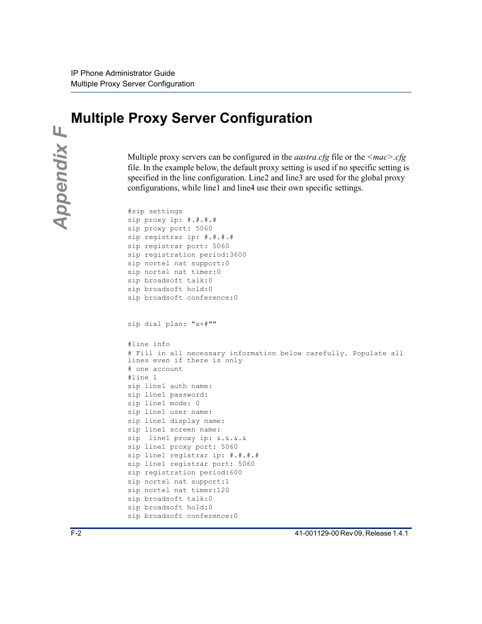 Multiple proxy server configuration, Appendix f | Aastra Telecom SIP 480I User Manual | Page 468 / 504