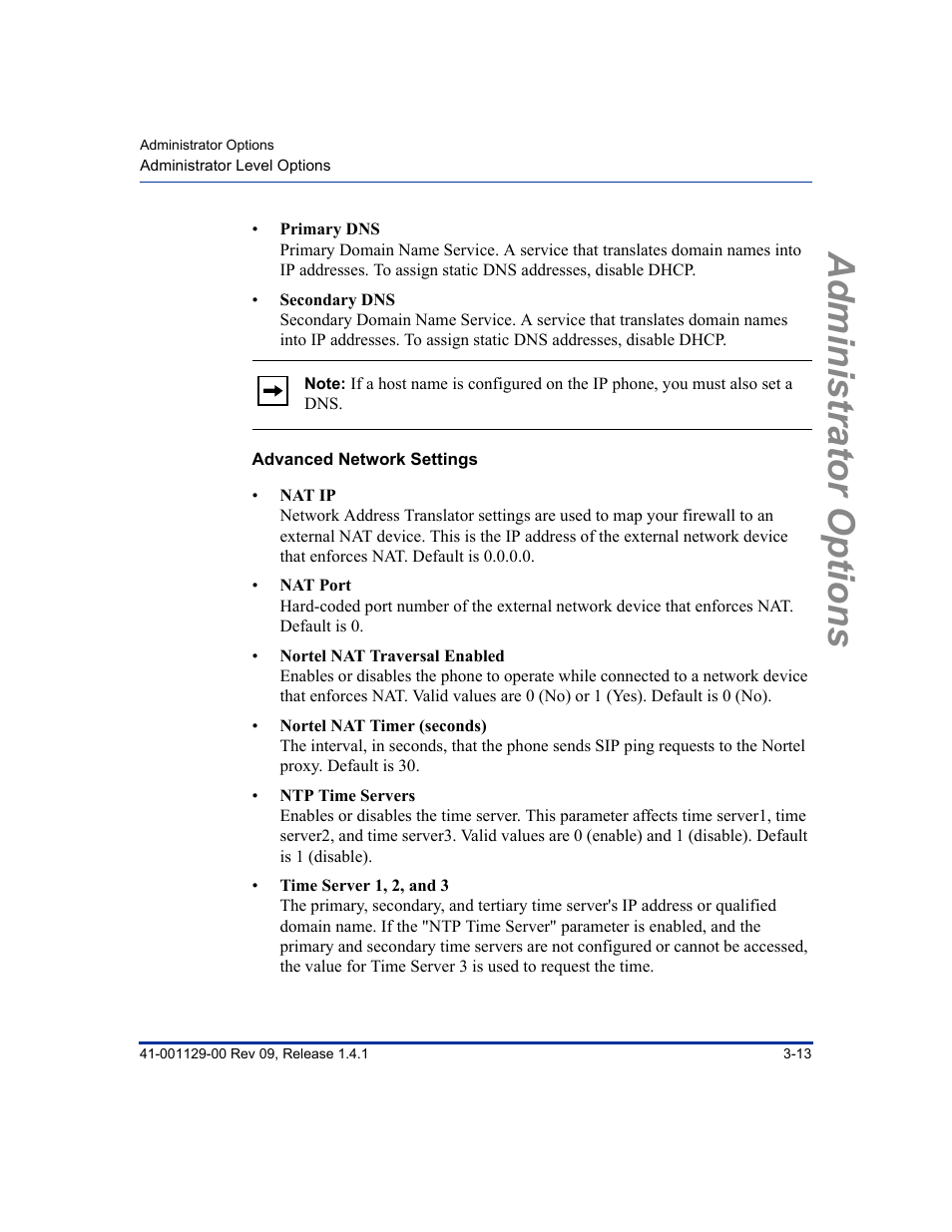 Advanced network settings, Administrator options | Aastra Telecom SIP 480I User Manual | Page 47 / 504