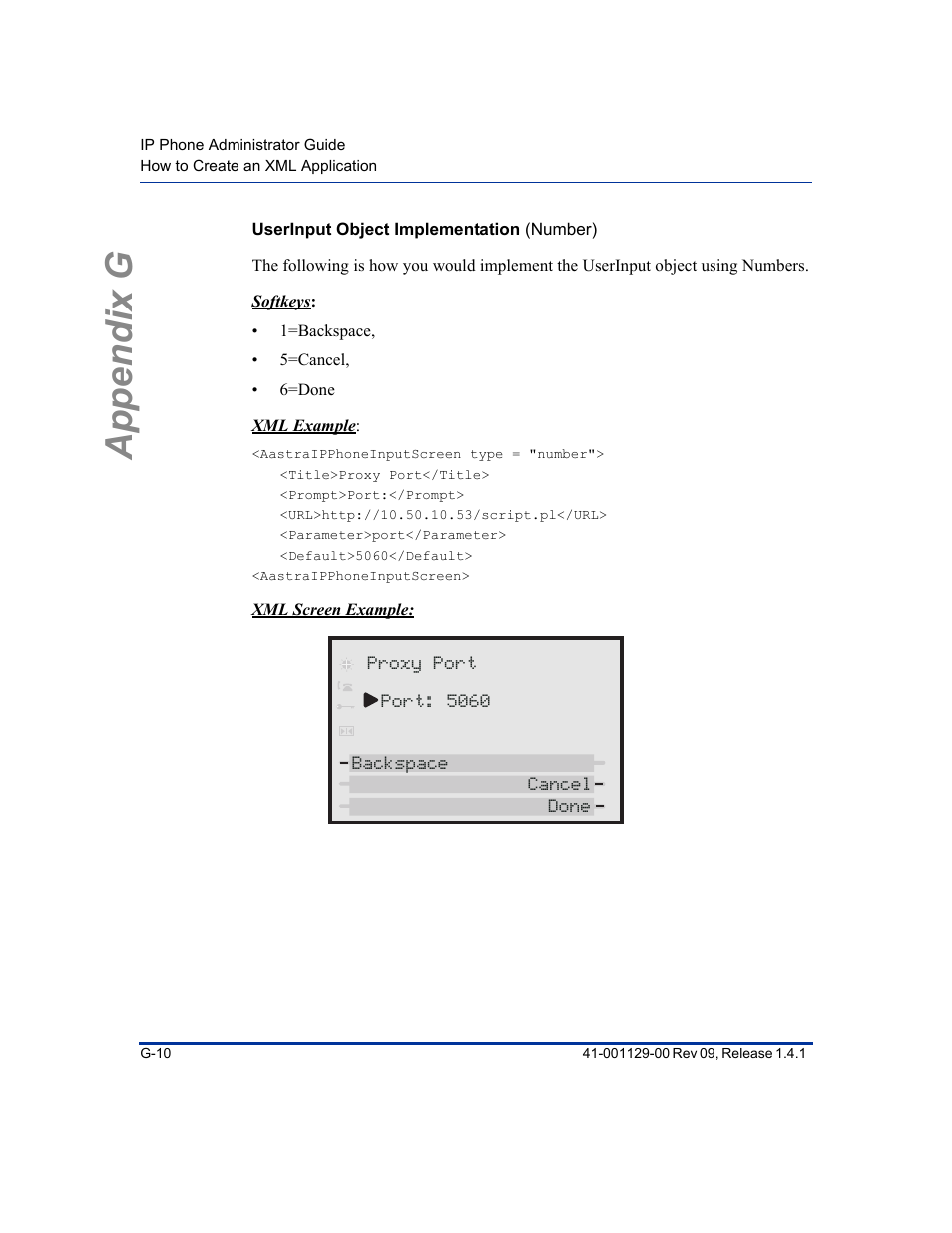 Userinput object implementation (number), Appendix g | Aastra Telecom SIP 480I User Manual | Page 480 / 504