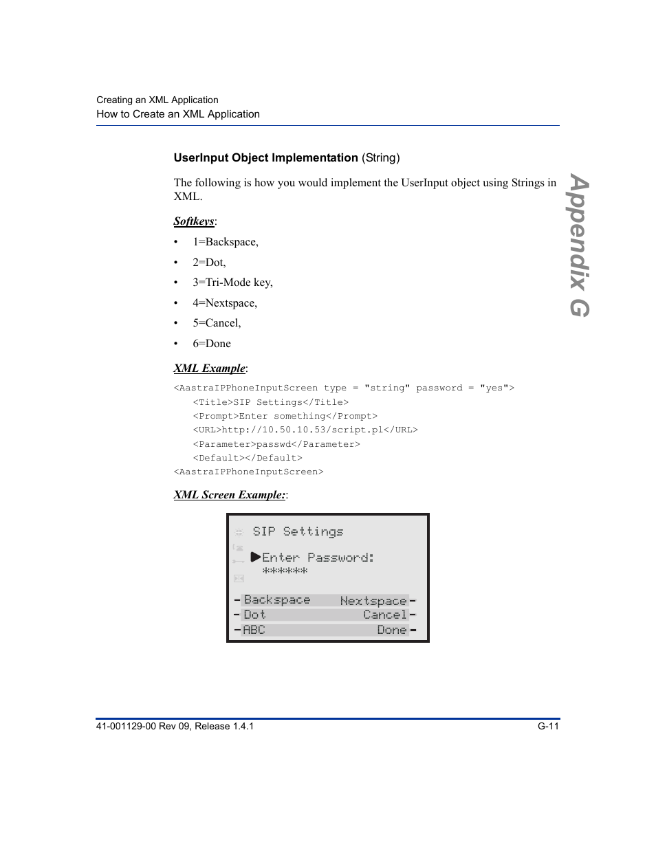 Userinput object implementation (string), Appendix g | Aastra Telecom SIP 480I User Manual | Page 481 / 504