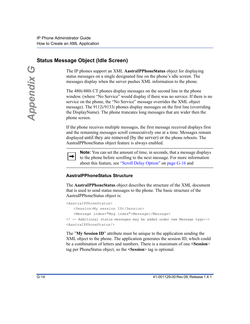 Status message object (idle screen), Aastraipphonestatus structure, Appendix g | Aastra Telecom SIP 480I User Manual | Page 484 / 504