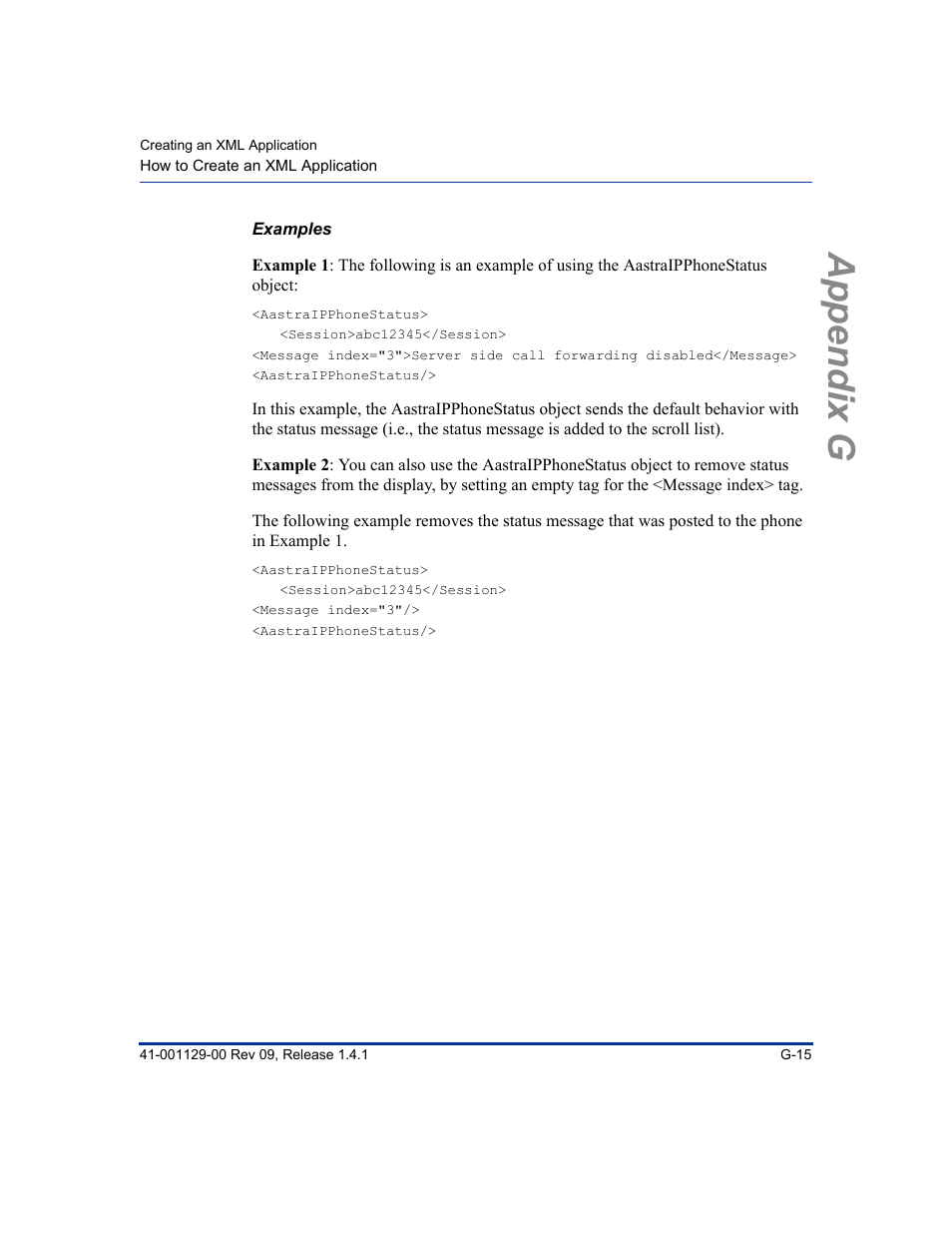 Examples, Appendix g | Aastra Telecom SIP 480I User Manual | Page 485 / 504