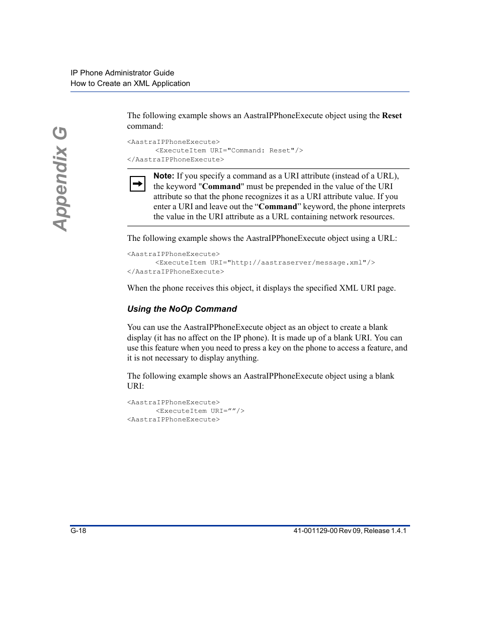 Using the noop command, Appendix g | Aastra Telecom SIP 480I User Manual | Page 488 / 504