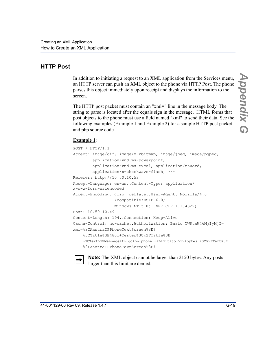Http post, Appendix g | Aastra Telecom SIP 480I User Manual | Page 489 / 504
