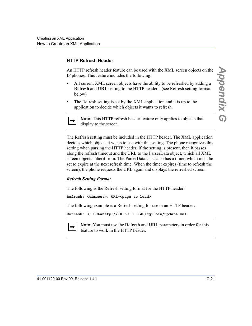 Http refresh header, Appendix g | Aastra Telecom SIP 480I User Manual | Page 491 / 504