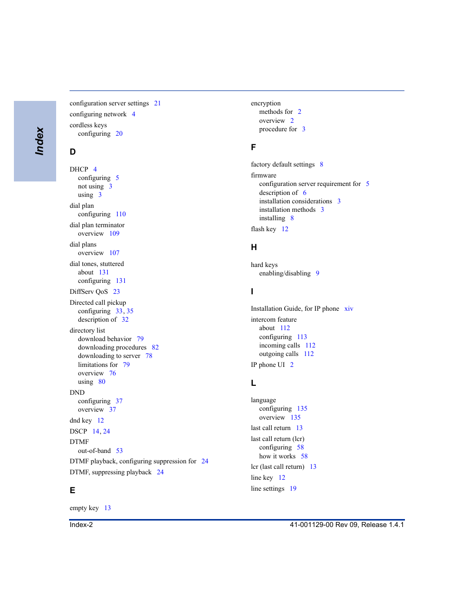 Index | Aastra Telecom SIP 480I User Manual | Page 498 / 504