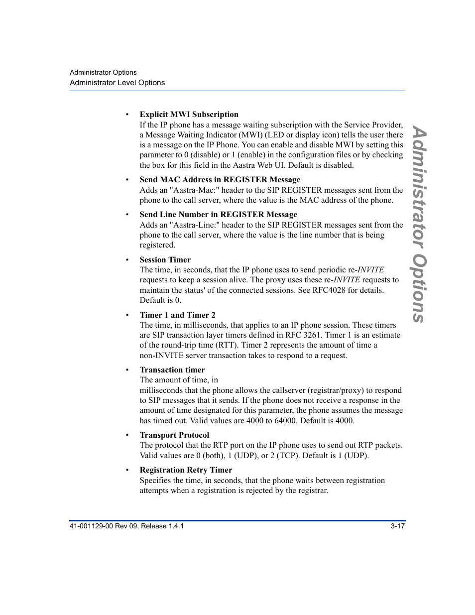 Administrator options | Aastra Telecom SIP 480I User Manual | Page 51 / 504