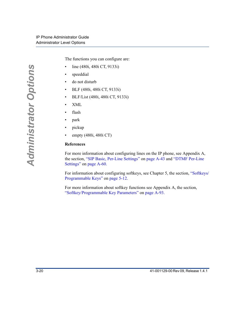 Administrator options | Aastra Telecom SIP 480I User Manual | Page 54 / 504