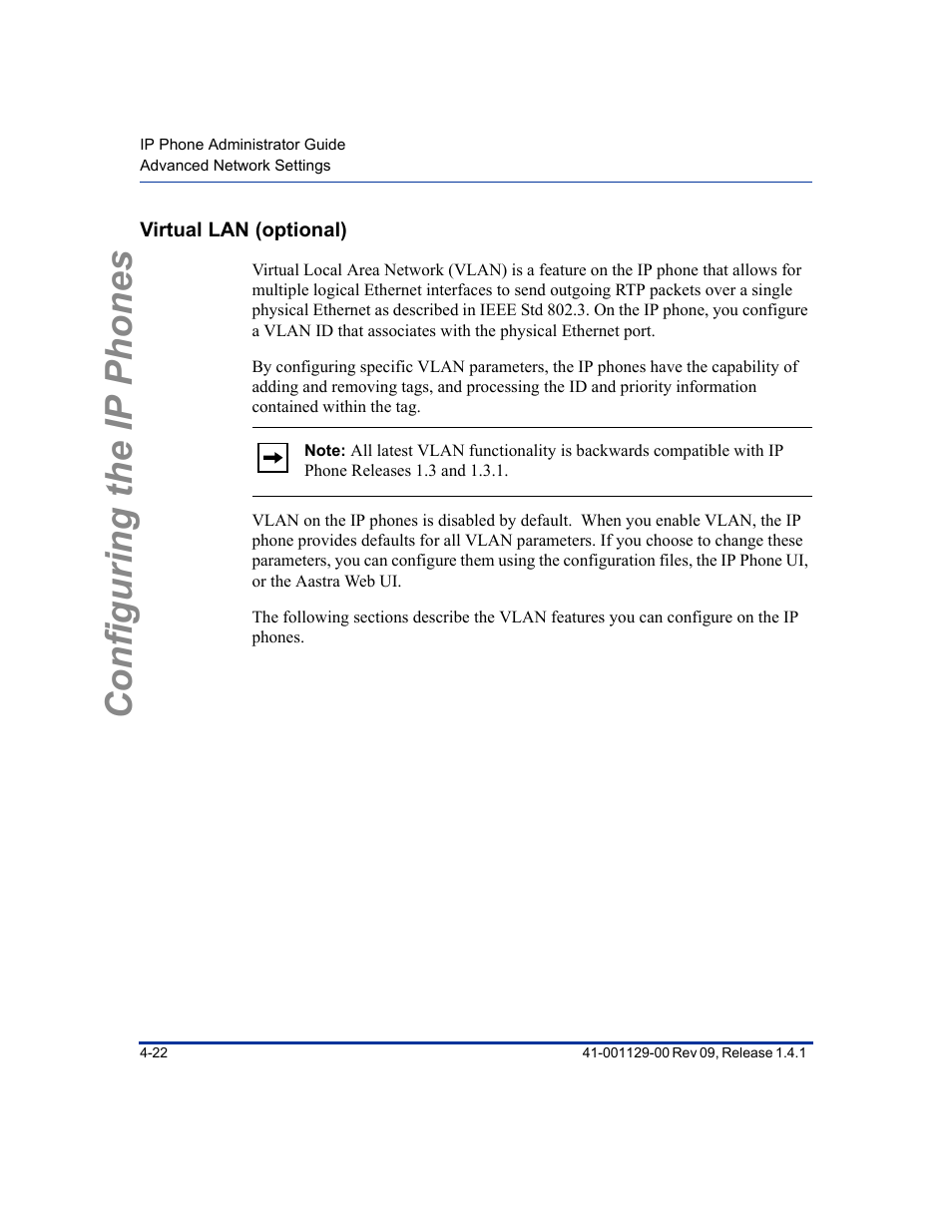Virtual lan (optional), Virtual lan (optional) -22, Virtual lan | Optional), Configuring the ip phones | Aastra Telecom SIP 480I User Manual | Page 78 / 504