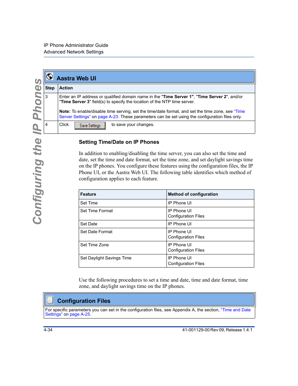 Setting time/date on ip phones, Configuring the ip phones | Aastra Telecom SIP 480I User Manual | Page 90 / 504