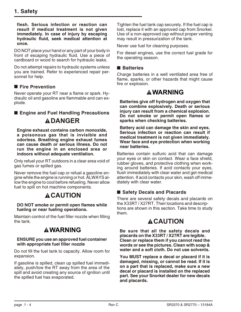 Caution, Caution danger, Warning | Snorkel X33BE-sn10131+V-1 User Manual | Page 15 / 82
