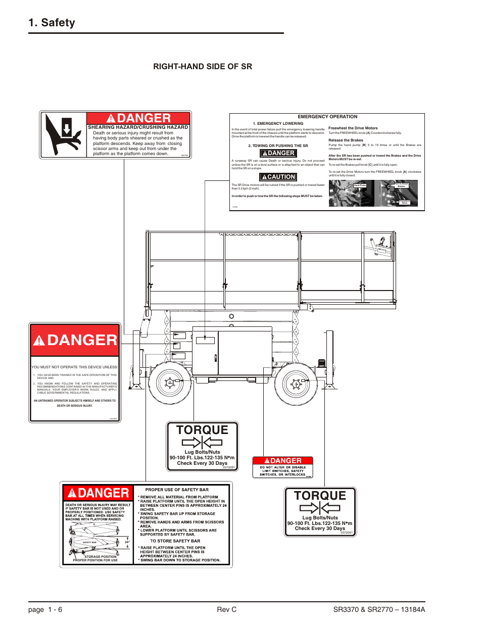 Danger, Torque, Safety | Right-hand side of sr, Danger caution | Snorkel X33BE-sn10131+V-1 User Manual | Page 17 / 82