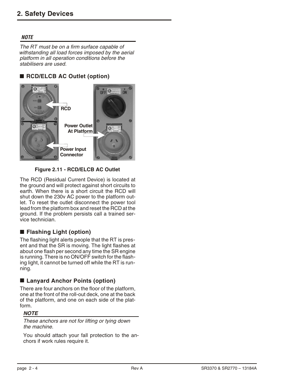Flashing light (option) 2-4, Lanyard anchor points (option) 2-4, Flashing light, 2-4 | Lanyard anchor points, 2-4, Specifications specifications -1, Safety devices | Snorkel X33BE-sn10131+V-1 User Manual | Page 23 / 82