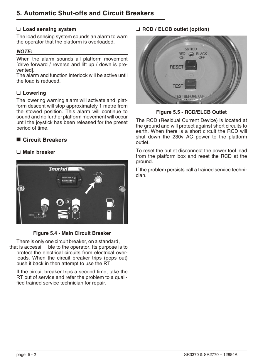 Automatic shut-offs and circuit breakers | Snorkel X33BE-sn10131+V-1 User Manual | Page 31 / 82