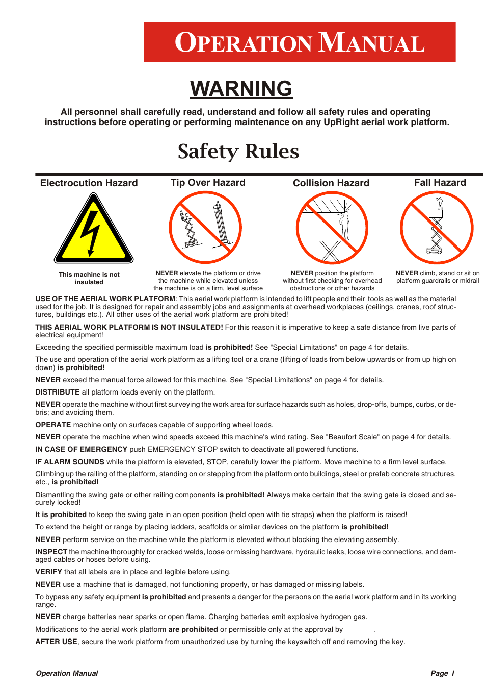 Peration, Anual, Warning | Safety rules | Snorkel X33BE-sn10131+V-1 User Manual | Page 5 / 82