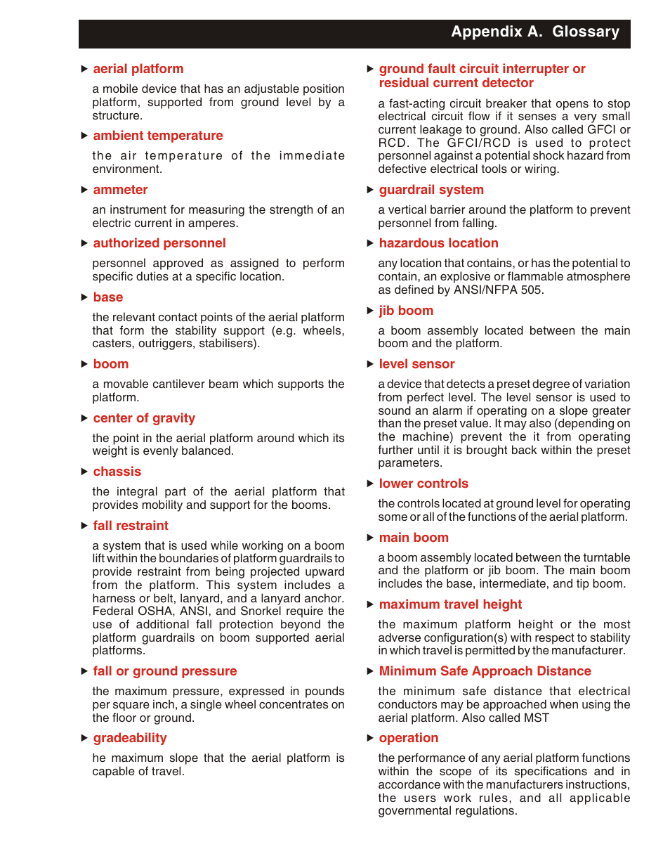 Appendix a. glossary | Snorkel X33BE-sn10131+V-1 User Manual | Page 76 / 82
