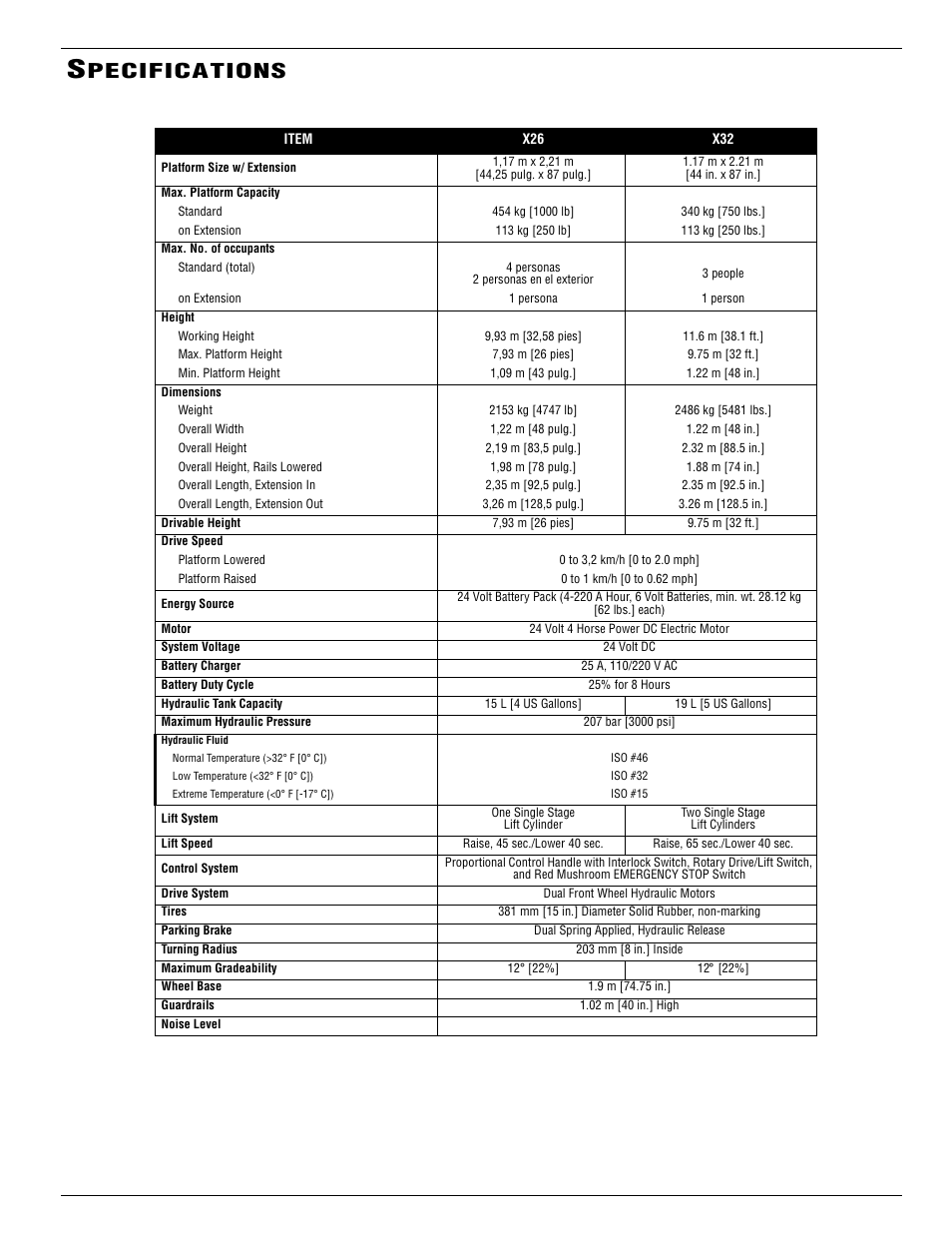 Pecifications | Snorkel X32-sn50322-53099 User Manual | Page 23 / 114