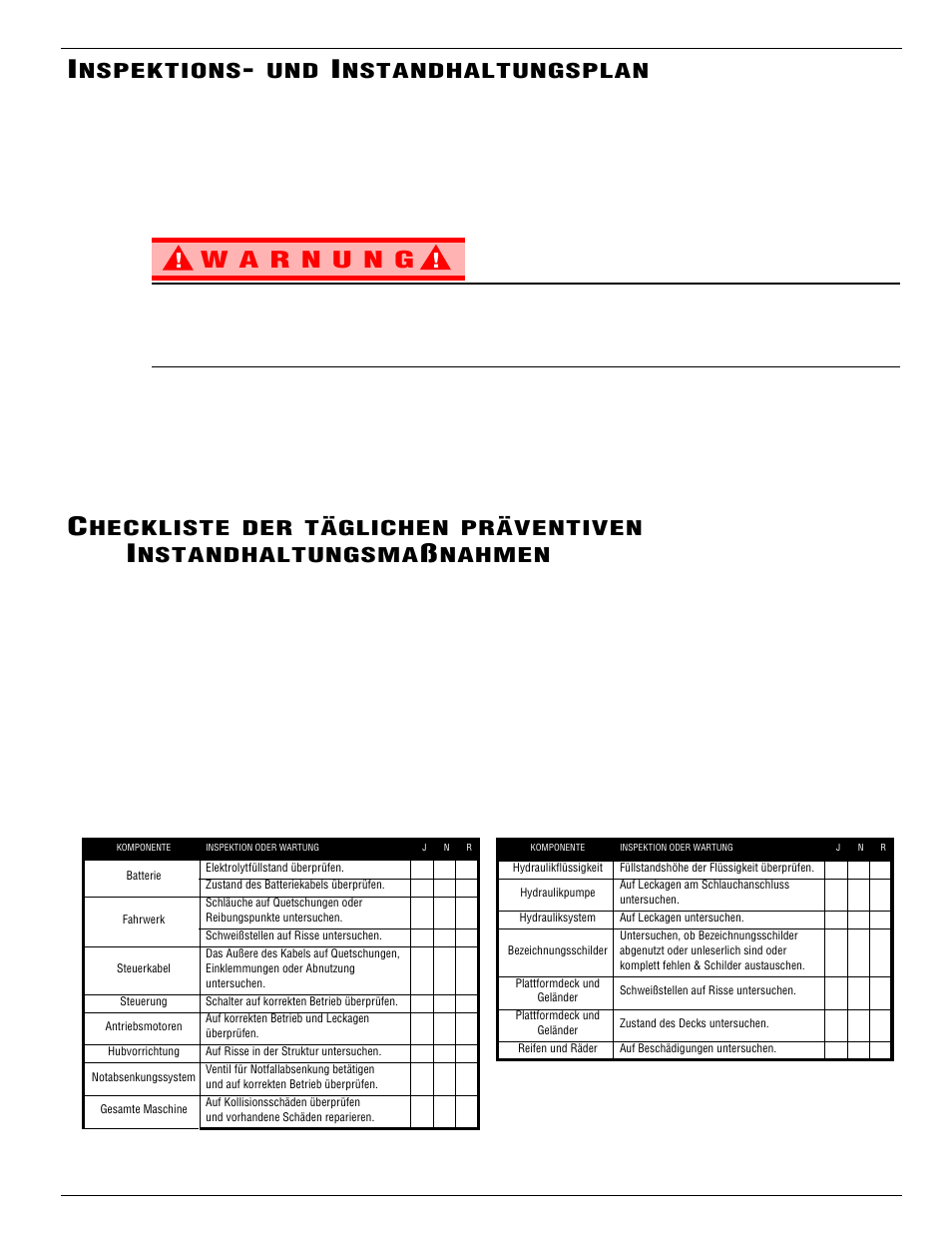 Nspektions, Nstandhaltungsplan, Heckliste | Täglichen, Präventiven, Nstandhaltungsma, Nahmen | Snorkel X32-sn50322-53099 User Manual | Page 41 / 114