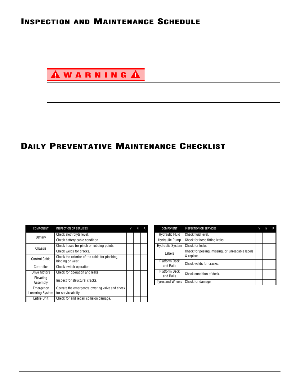 Nspection, Aintenance, Chedule | Aily, Reventative, Hecklist | Snorkel X32-sn50322-53100 User Manual | Page 19 / 26