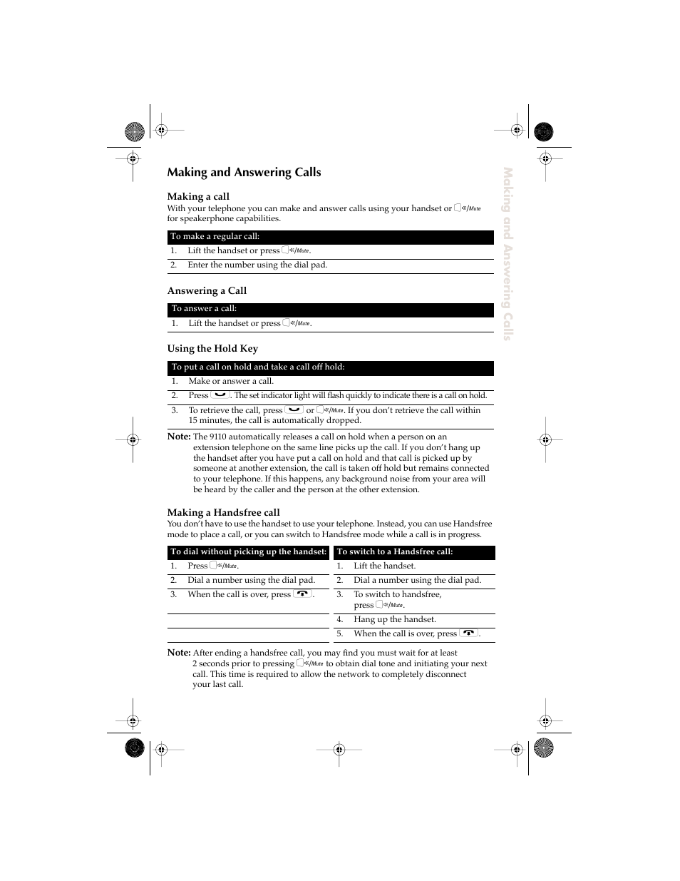 Making and answering calls | Aastra Telecom 9110 User Manual | Page 9 / 15