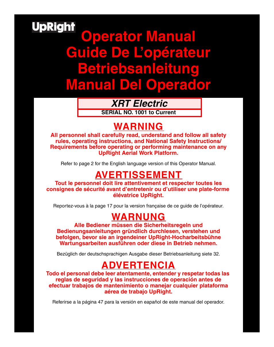 Snorkel XRT33 Electric-sn1001+ User Manual | 70 pages