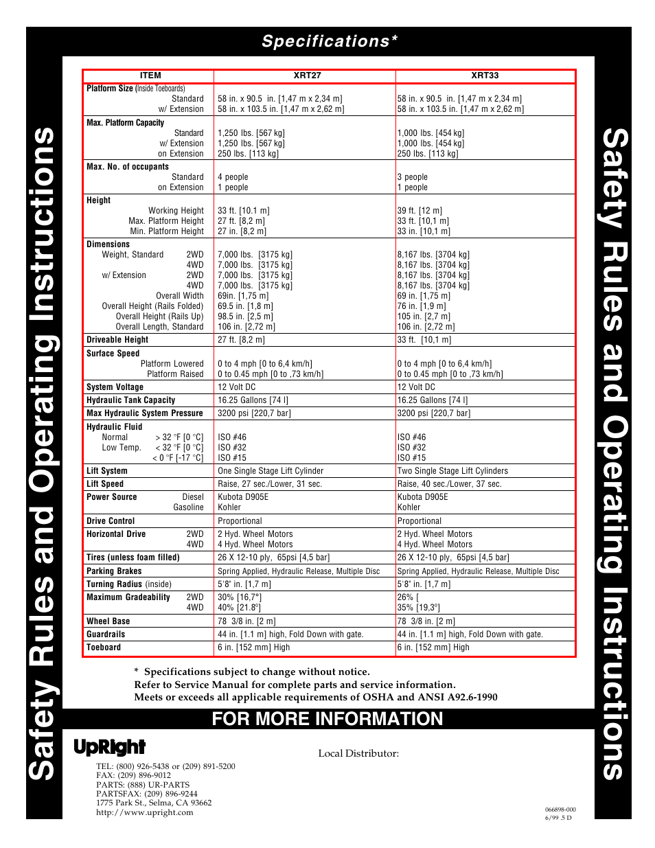 For more information, Specifications | Snorkel XRT33-sn1000-2299ANSI User Manual | Page 12 / 12
