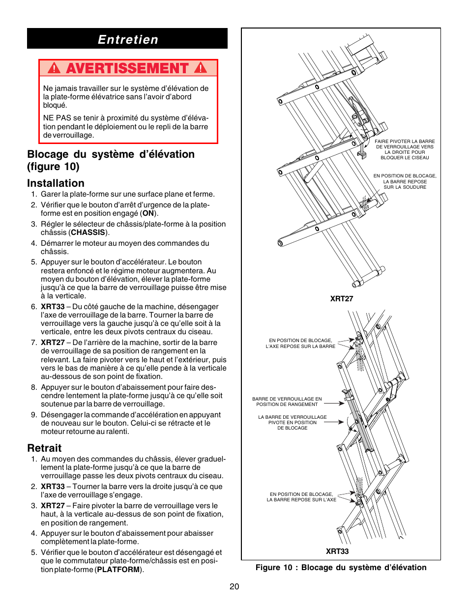Entretien, Retrait | Snorkel XRT33-sn1000-2299CE User Manual | Page 20 / 52