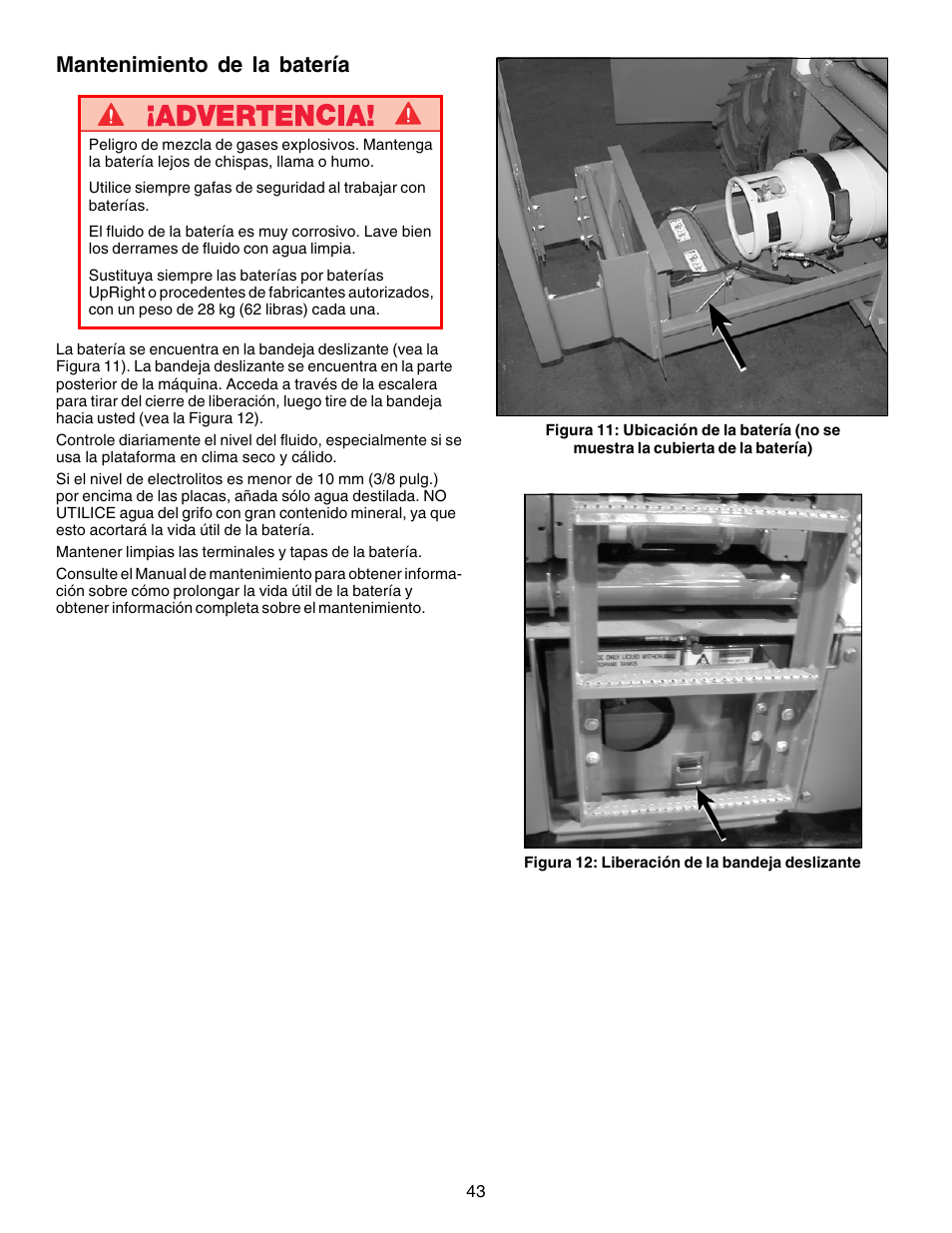 Mantenimiento de la batería | Snorkel XRT33-sn1000-2299CE User Manual | Page 43 / 52