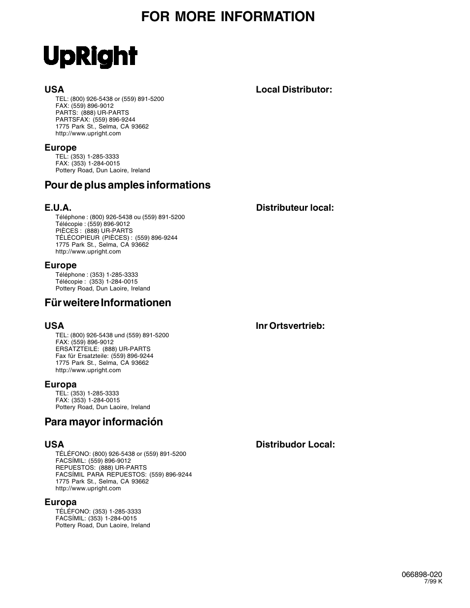 For more information, Pour de plus amples informations, Für weitere informationen | Para mayor información | Snorkel XRT33-sn1000-2299CE User Manual | Page 52 / 52