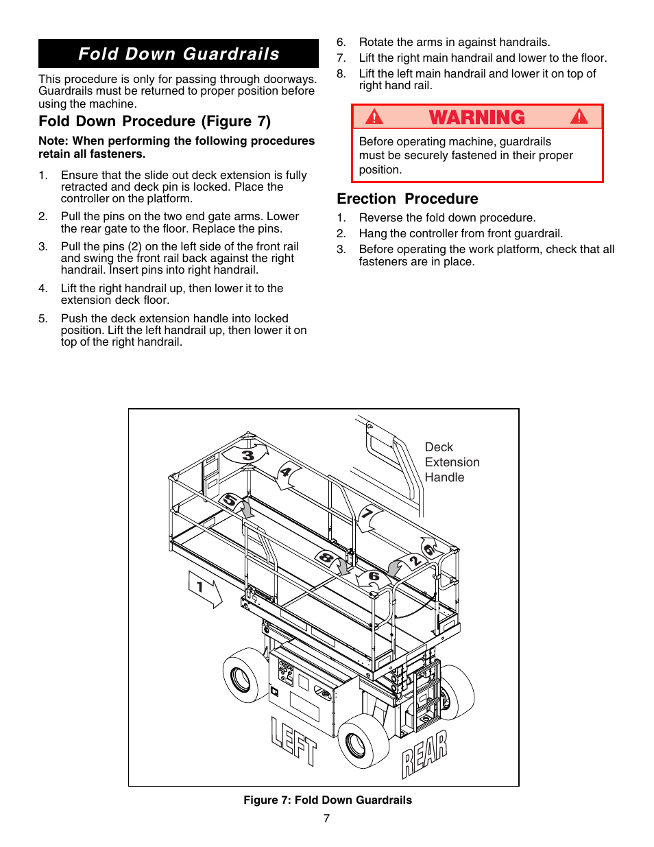 Fold down guardrails | Snorkel XRT33-sn1000-2299CE User Manual | Page 7 / 52